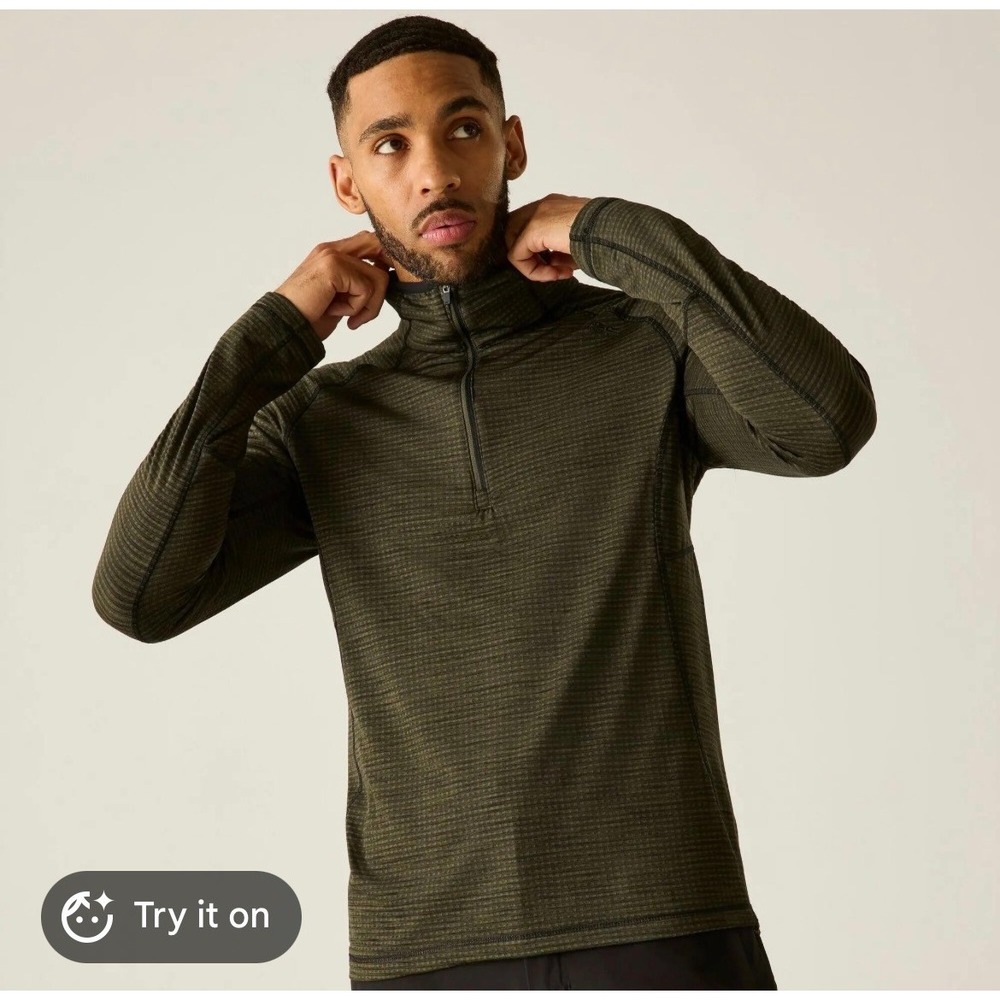 REI Co-op Mens Olive Green Grid Fleece Quarter Zip Pullover Sweater Size M
